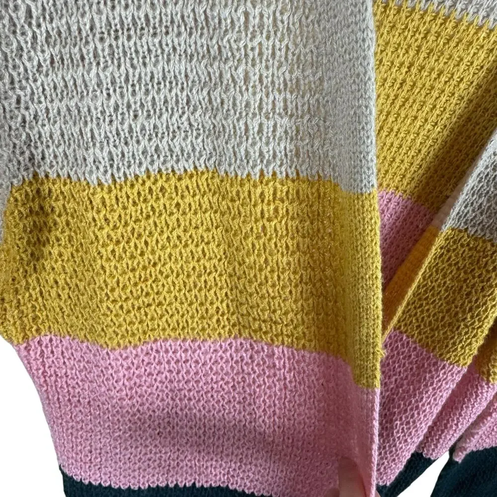 Umgee USA Colorful Striped Long Sleeve Lightweight Loose Knit Open Cardigan XL - Picture 5 of 7